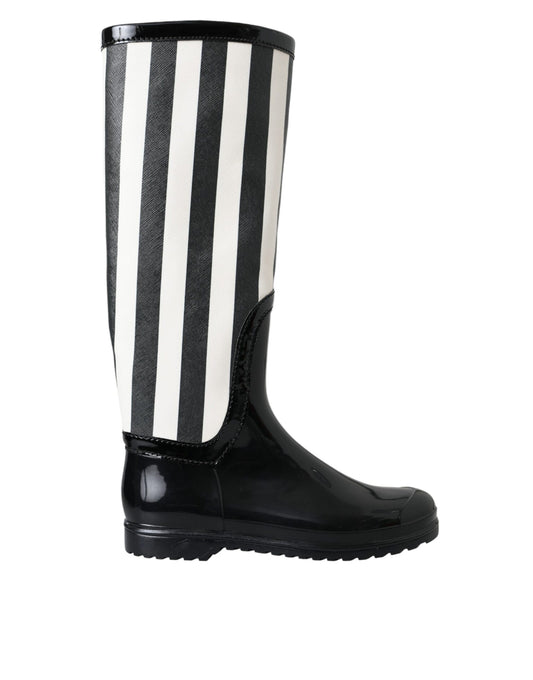 Dolce & Gabbana Black Knee-High Flat Rubber Boots Shoes