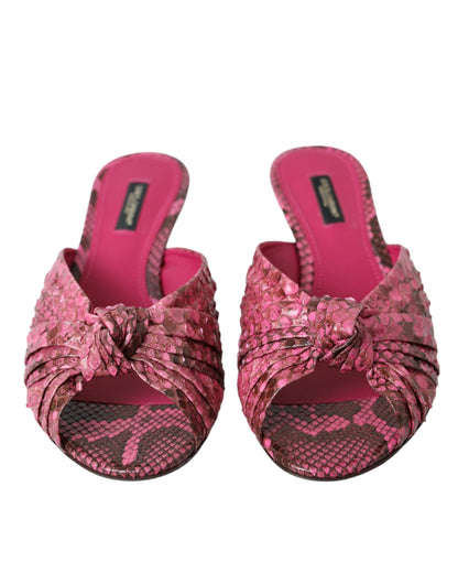 Dolce & Gabbana Rosa Exotische Leder Kitten Heels Rutschen Schuhe