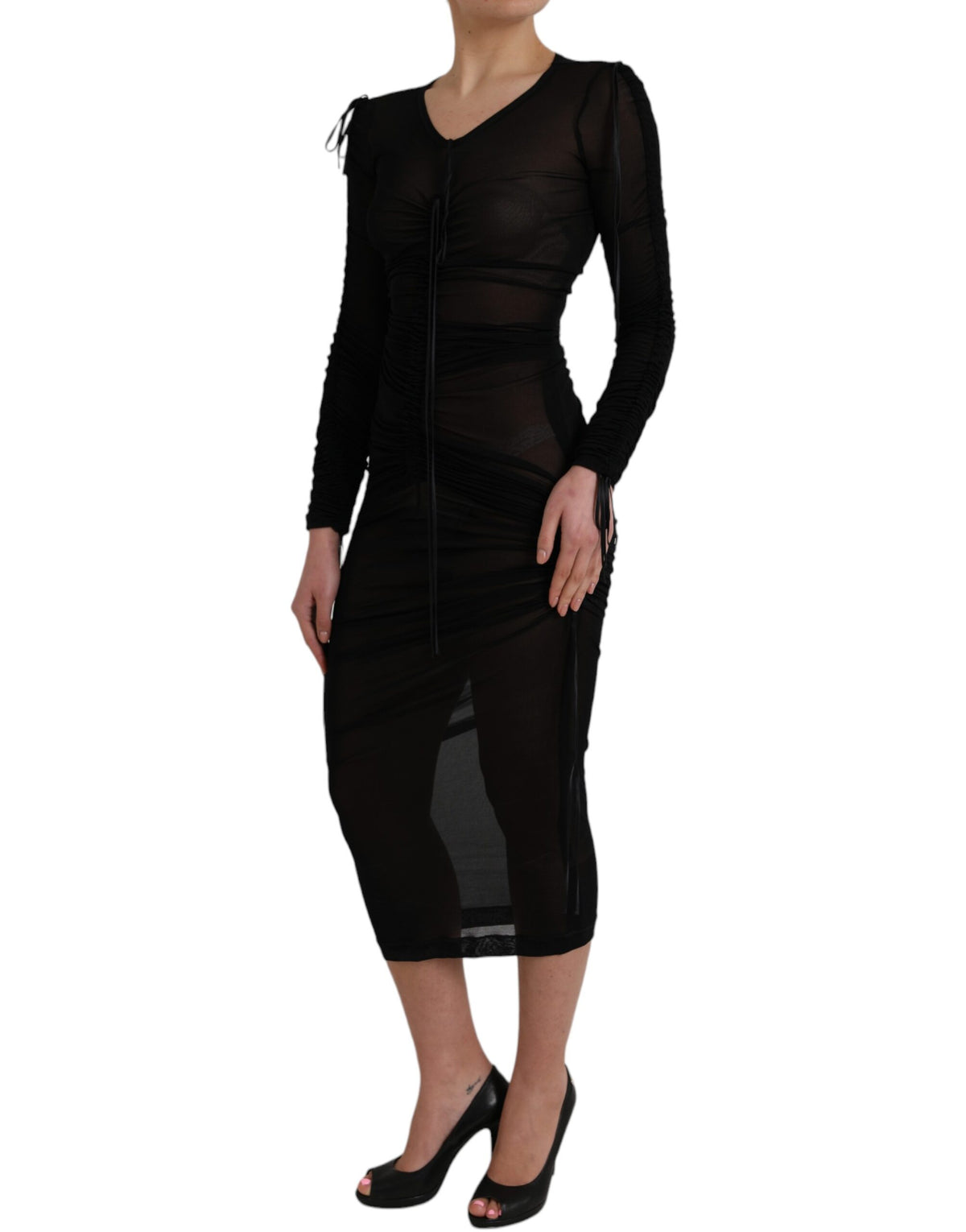 Dolce & Gabbana Schwarzes transparentes Bodycon-Midikleid