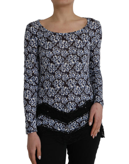Just Cavalli Blusa a maniche lunghe con motivo floreale con pizzo blu