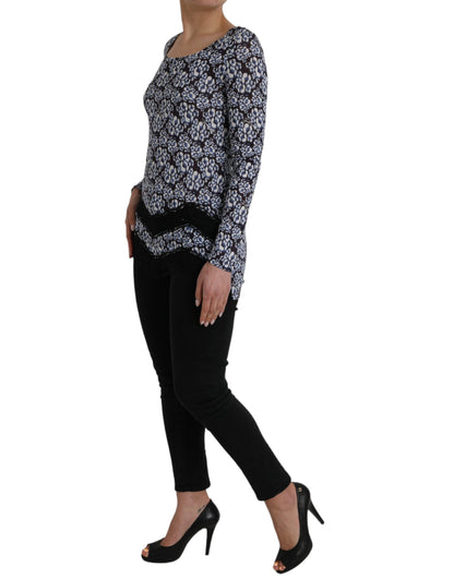 Just Cavalli Blusa a maniche lunghe con motivo floreale con pizzo blu