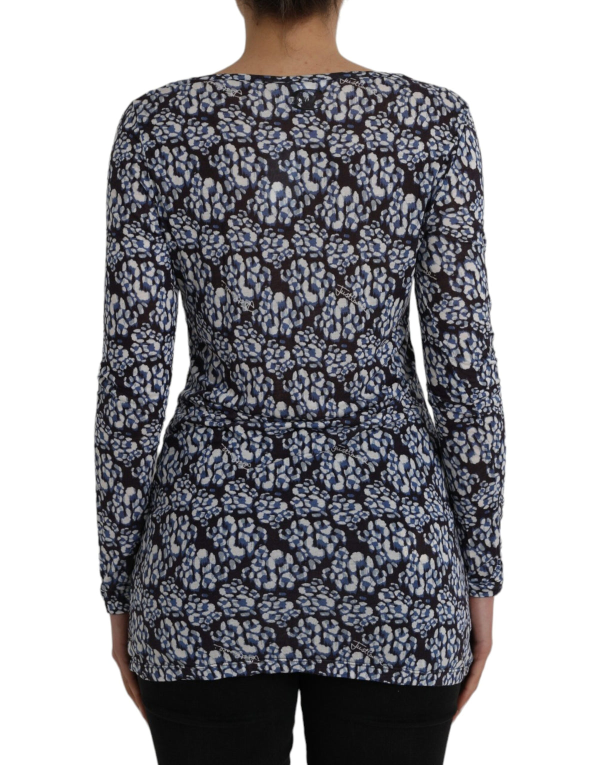Just Cavalli Blusa a maniche lunghe con motivo floreale con pizzo blu