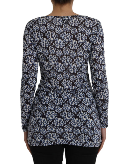 Just Cavalli Blusa a maniche lunghe con motivo floreale con pizzo blu