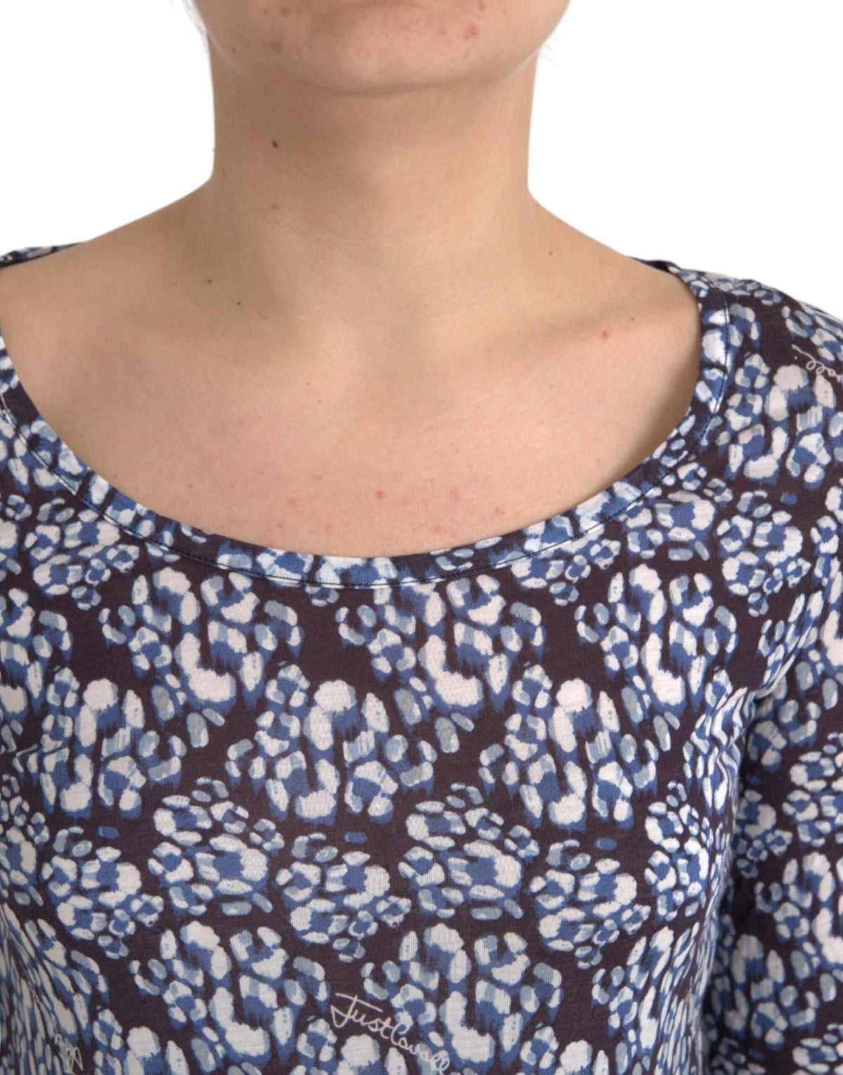 Just Cavalli Blusa a maniche lunghe con motivo floreale con pizzo blu