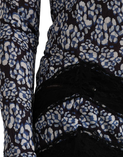 Just Cavalli Blaue florale Spitze mit langen Ärmeln Top Unterwäsche Bluse