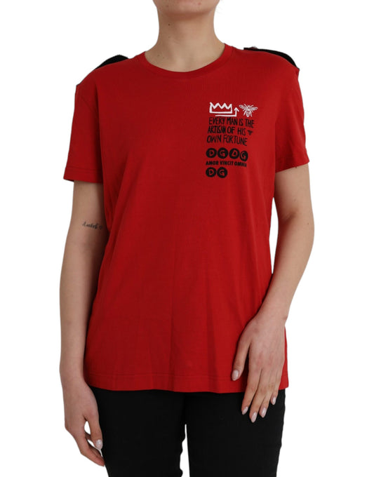 Dolce & Gabbana red T-shirt with round neck and graphic print in cotton