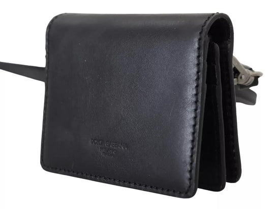Dolce & Gabbana Schwarze Leder-Geldbörse mit Schulterriemen