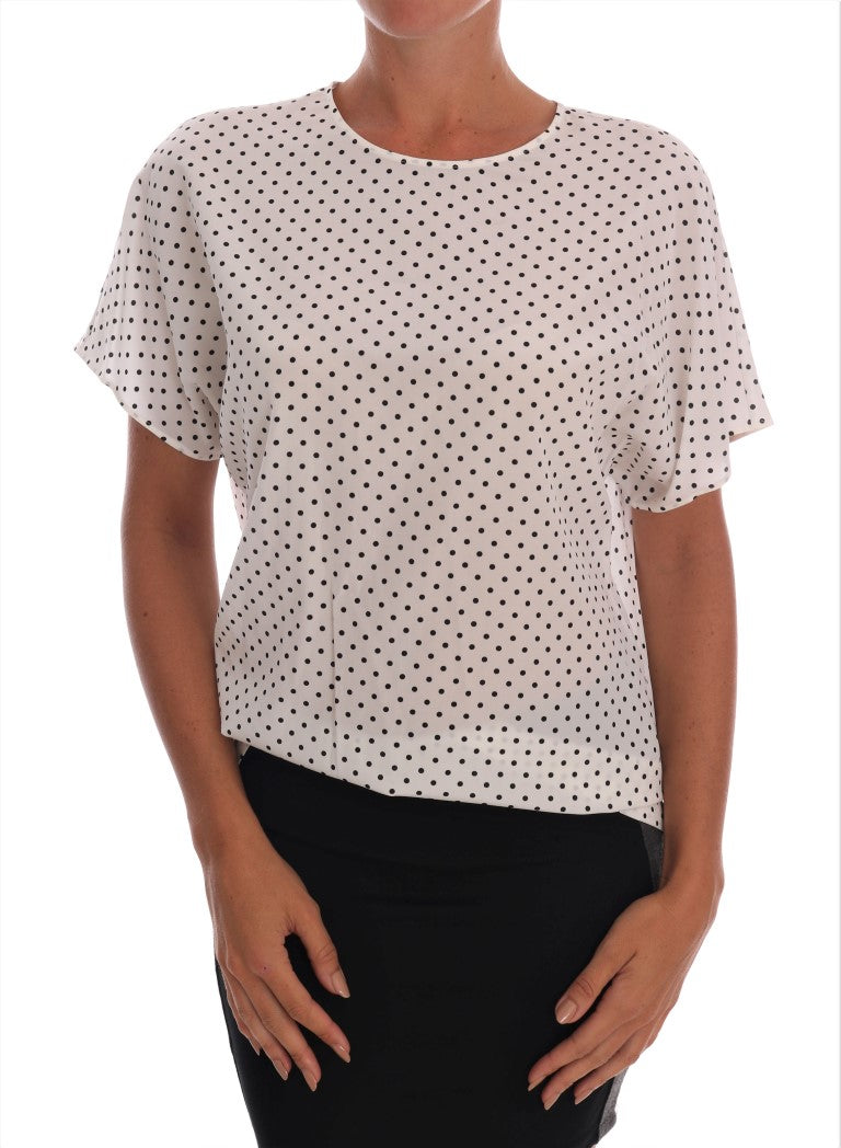Dolce & Gabbana Weißes gepunktetes T-Shirt-Top aus Seide