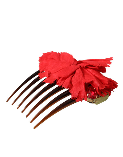 Dolce & Gabbana Roter floraler Haarkamm aus Seide und Messing