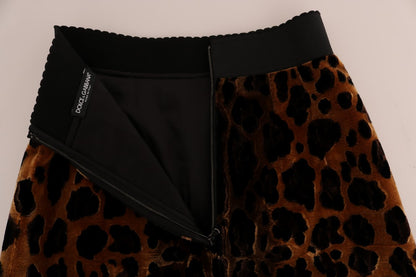 Dolce & Gabbana Brauner A-Linien-Rock aus Seide mit Leopardenmuster