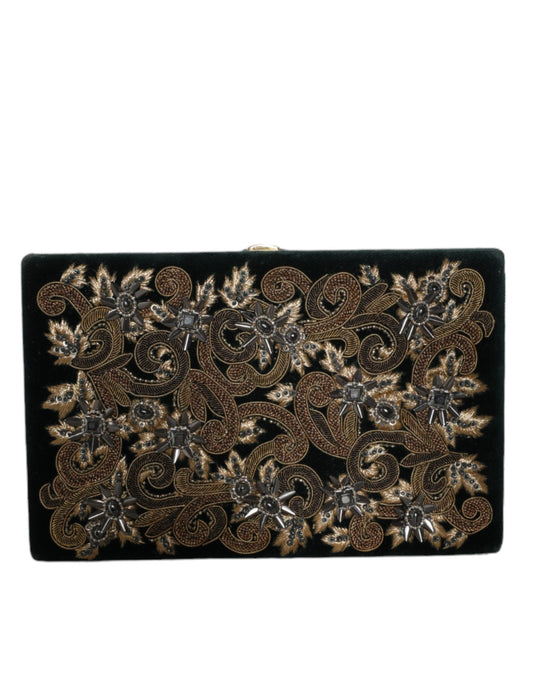 Dolce & Gabbana Schwarze Samt-Mini-Clutch mit goldfarbenem Rahmen