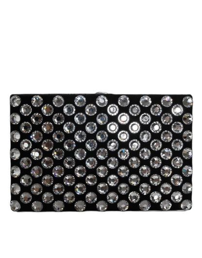 Dolce & Gabbana Schwarze Samt-Mini-Clutch mit Kristallbesatz