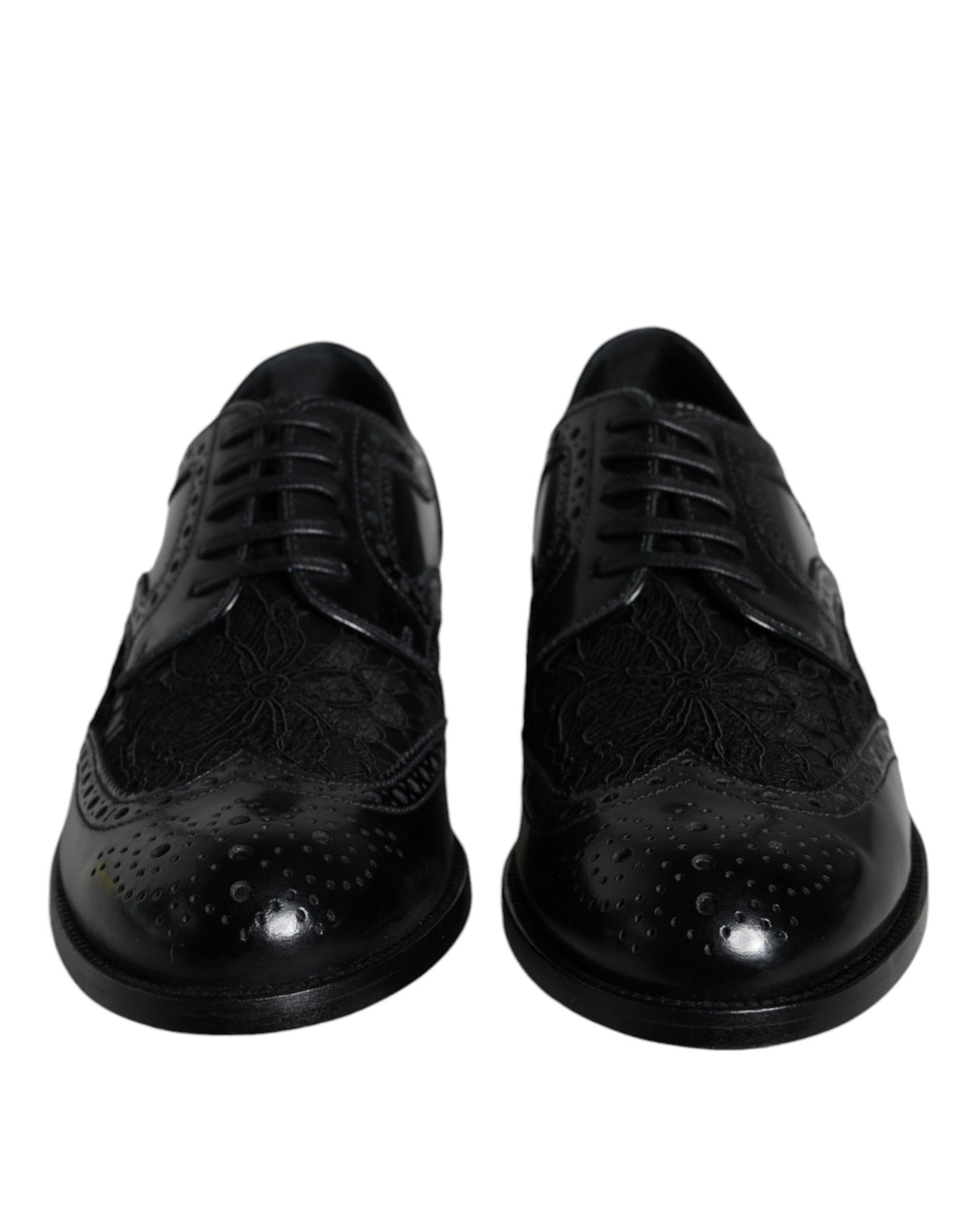 Dolce & Gabbana Derby Nere in Pelle con Pizzo Floreale