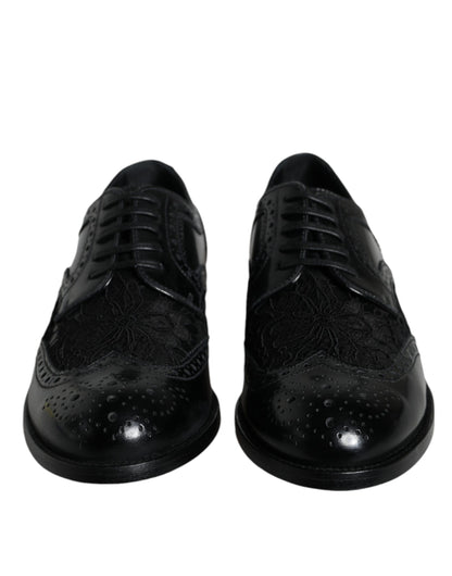 Dolce & Gabbana Derby Nere in Pelle con Pizzo Floreale