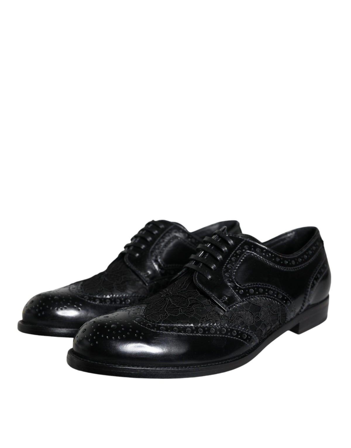Dolce & Gabbana Derby Nere in Pelle con Pizzo Floreale