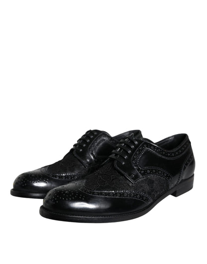 Dolce & Gabbana Derby Nere in Pelle con Pizzo Floreale