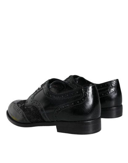 Dolce & Gabbana Schwarze Leder Floral Spitze Kleid Formelle Schuhe