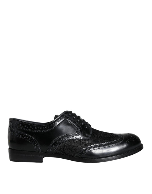 Dolce & Gabbana Derby Nere in Pelle con Pizzo Floreale