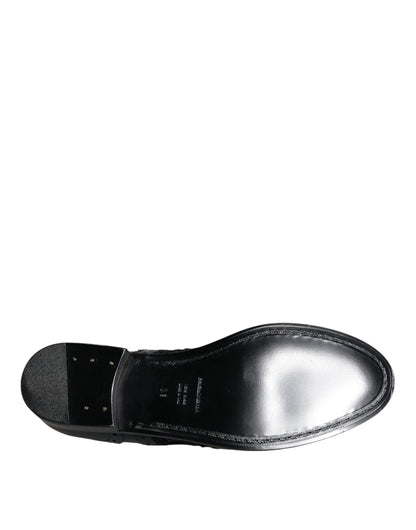 Dolce & Gabbana Derby Nere in Pelle con Pizzo Floreale