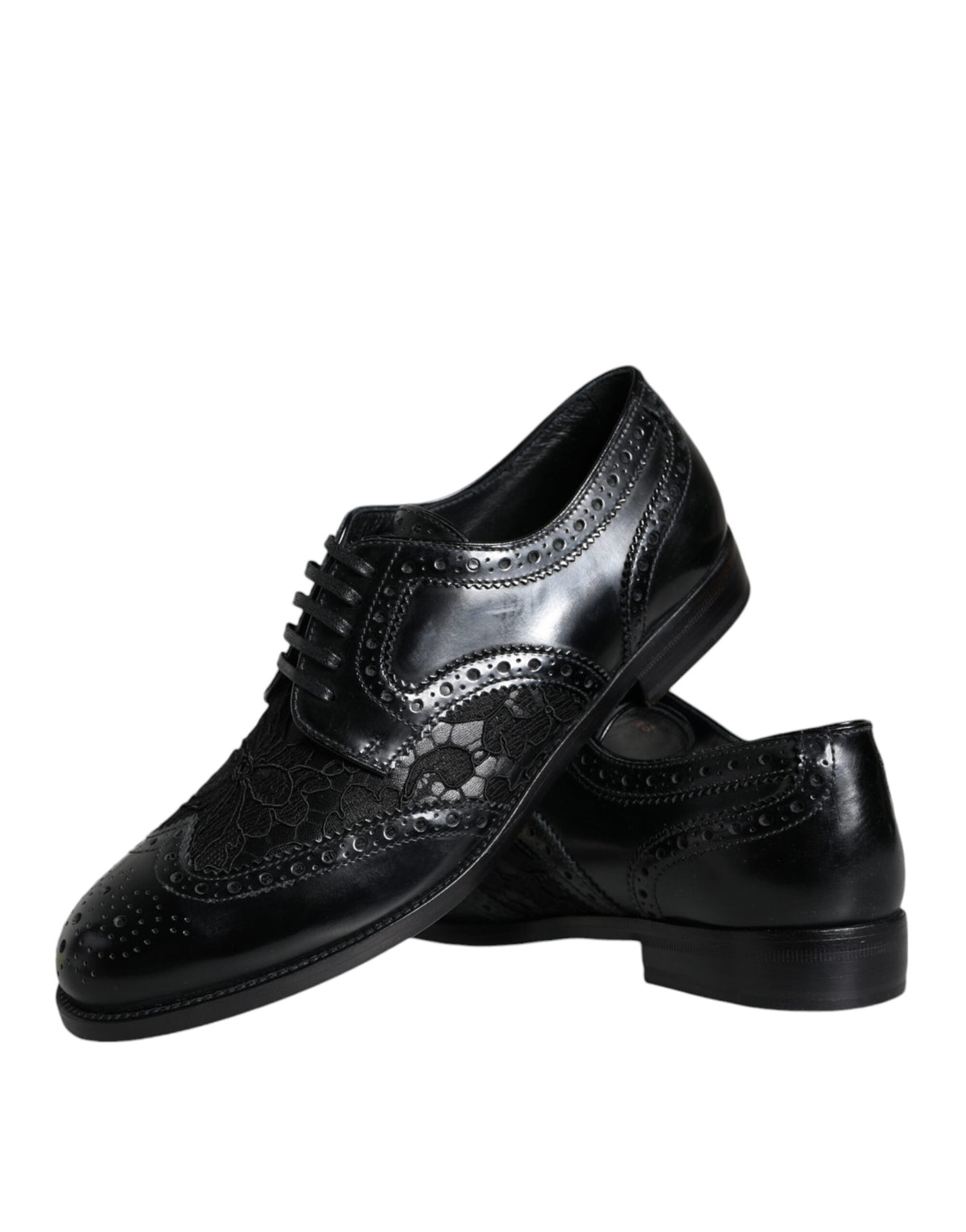 Dolce & Gabbana Derby Nere in Pelle con Pizzo Floreale