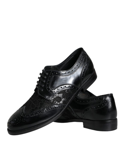 Dolce & Gabbana Derby Nere in Pelle con Pizzo Floreale