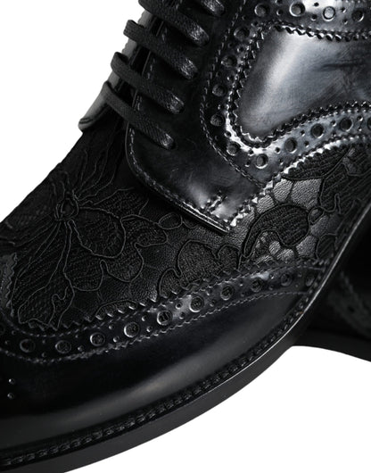 Dolce & Gabbana Derby Nere in Pelle con Pizzo Floreale