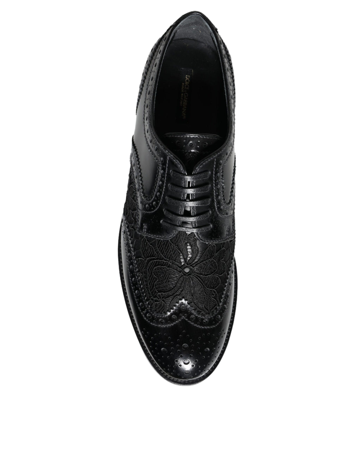 Dolce & Gabbana Derby Nere in Pelle con Pizzo Floreale