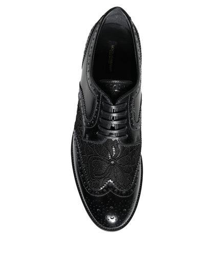 Dolce & Gabbana Derby Nere in Pelle con Pizzo Floreale