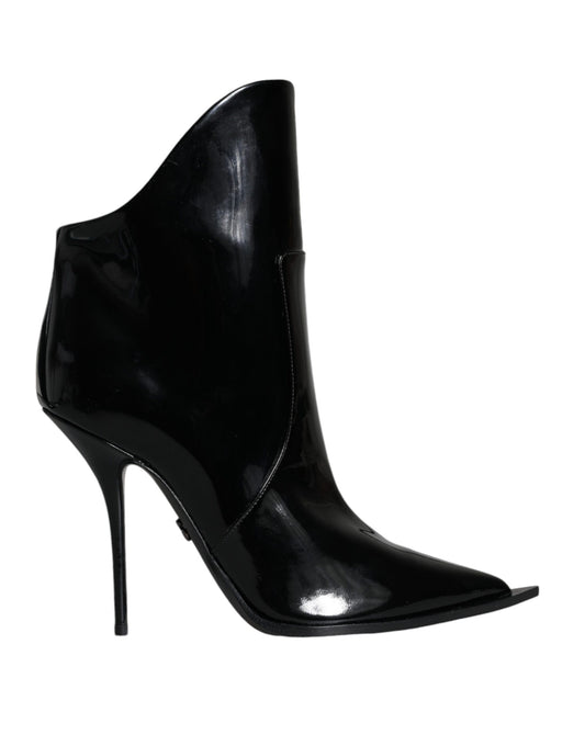 Dolce & Gabbana Black Patent Leather Lace Boots Shoes