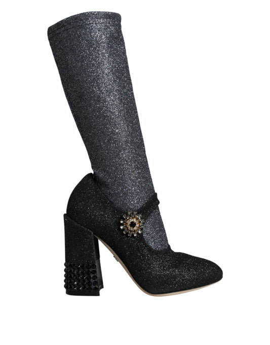 Dolce & Gabbana Black Crystal Mary Jane Booties Shoes