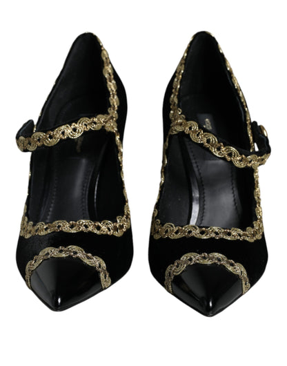 Dolce & Gabbana Schwarz Mary Janes Samt Gold Pumps Schuhe