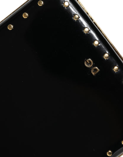 Dolce & Gabbana Schwarzes Leder Nieten Goldrahmen Clutch Abendtasche Tasche