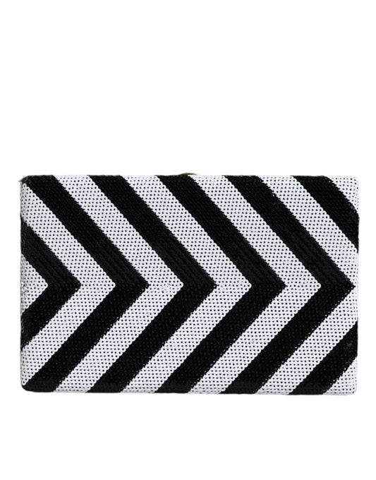 Dolce & Gabbana Schwarz-weiße Mini-Clutch mit goldfarbenem Rahmen
