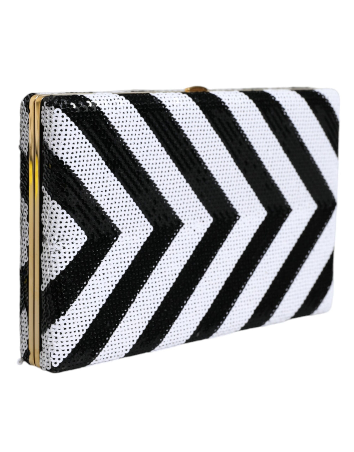 Dolce & Gabbana Schwarz-weiße Mini-Clutch mit goldfarbenem Rahmen