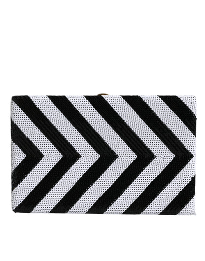 Dolce & Gabbana Schwarz-weiße Mini-Clutch mit goldfarbenem Rahmen