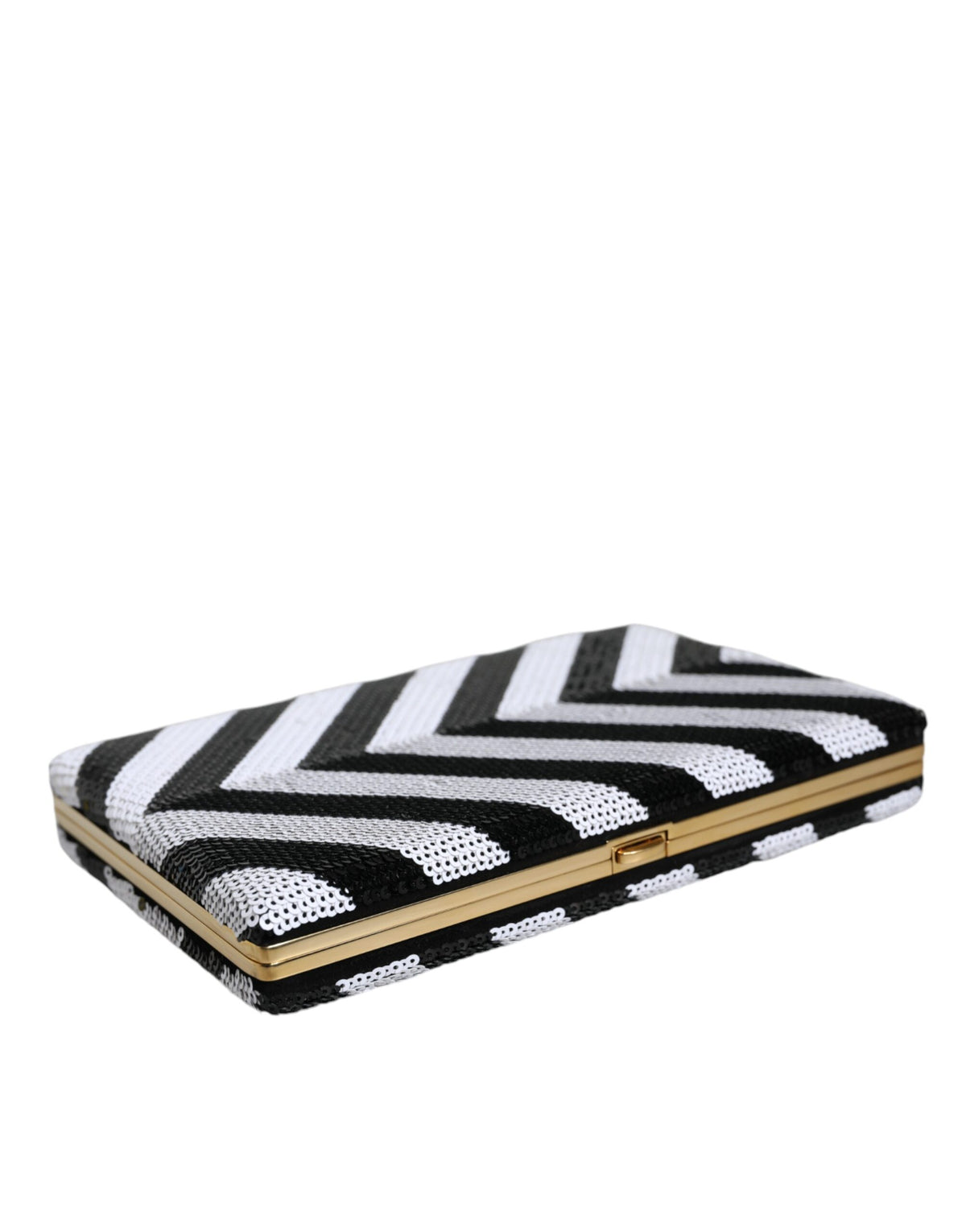 Dolce & Gabbana Schwarz-weiße Mini-Clutch mit goldfarbenem Rahmen