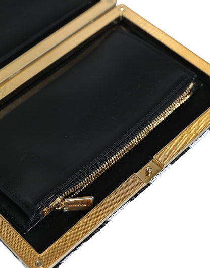 Dolce & Gabbana Schwarz-weiße Mini-Clutch mit goldfarbenem Rahmen