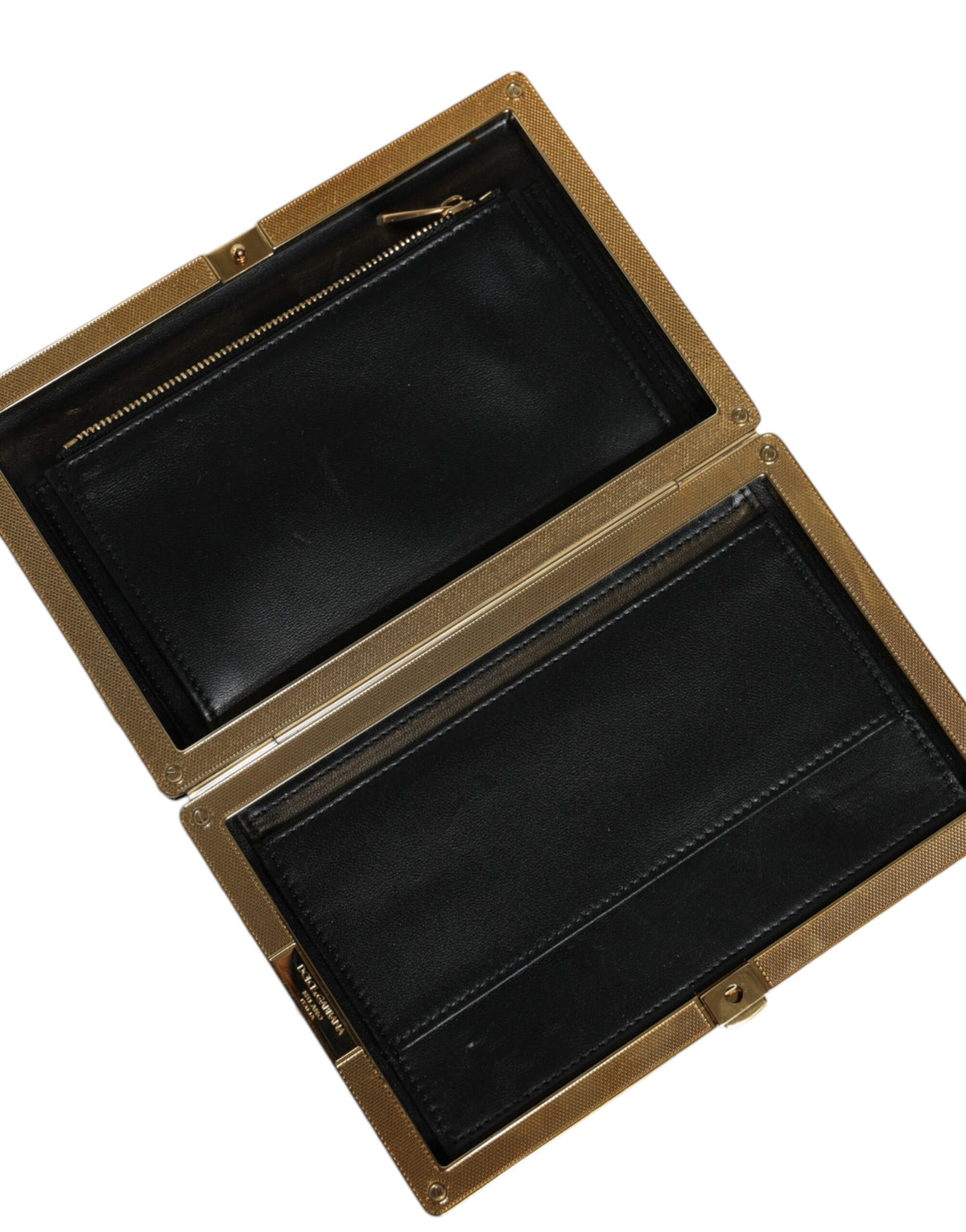 Dolce & Gabbana Schwarz-weiße Mini-Clutch mit goldfarbenem Rahmen