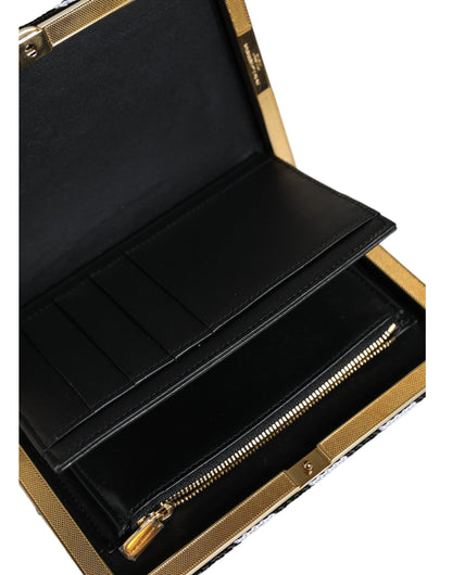 Dolce & Gabbana Schwarz-weiße Mini-Clutch mit goldfarbenem Rahmen