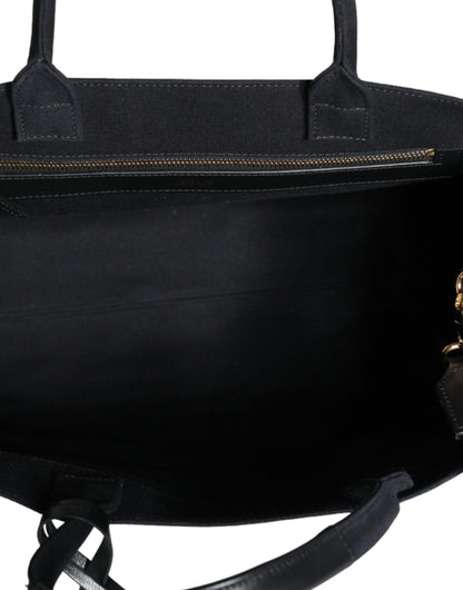 Versace Schwarze Top Handle Canvas Leder Logo Crossbody Tote Bag