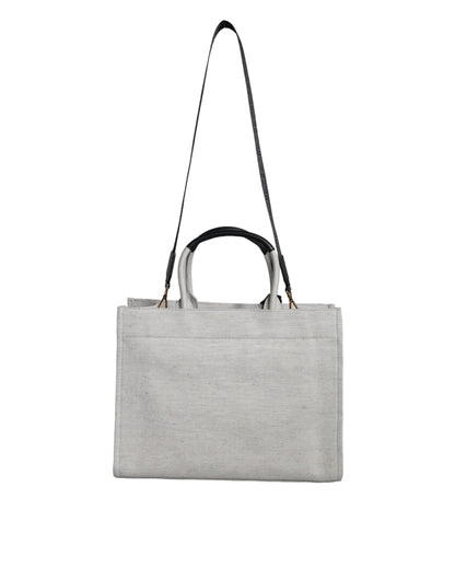 Versace Weiße Top Handle Canvas Leder Logo Crossbody Tote Bag
