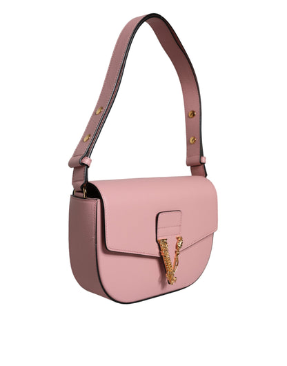 Versace Pink Grainy Calf Leather Logo Crossbody Bag