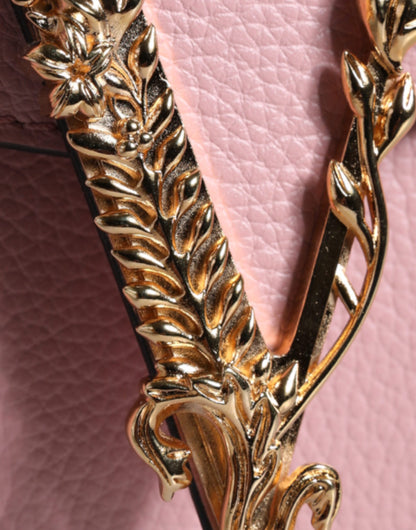 Versace Pink Grainy Calf Leather Logo Crossbody Bag