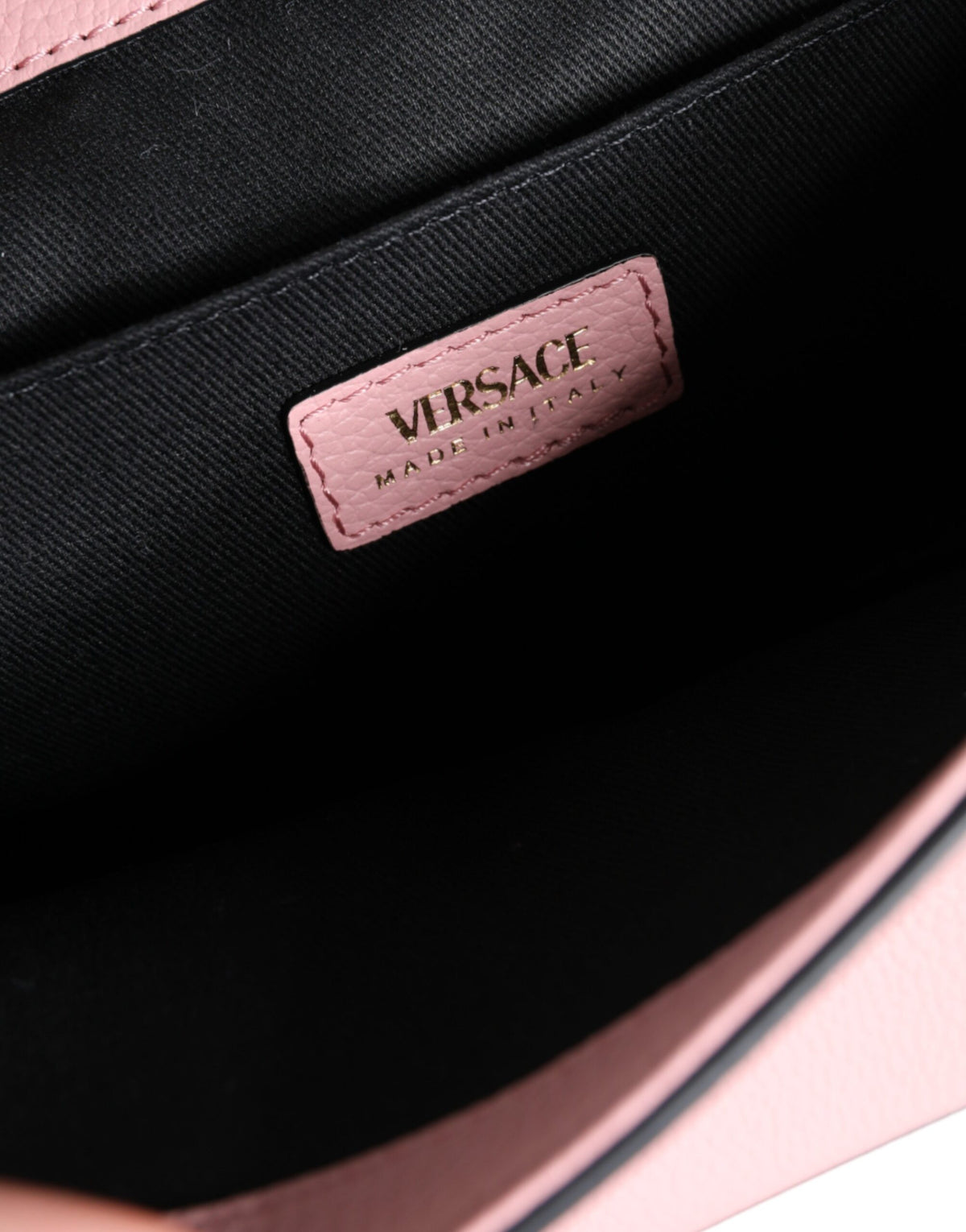Versace Pink Grainy Calf Leather Logo Crossbody Bag