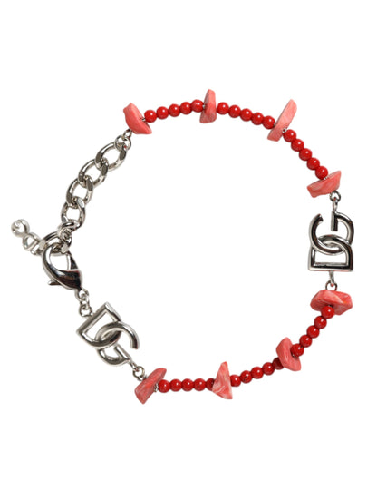 Dolce & Gabbana Bracciale con catena con logo, colore argento, in ottone e argento