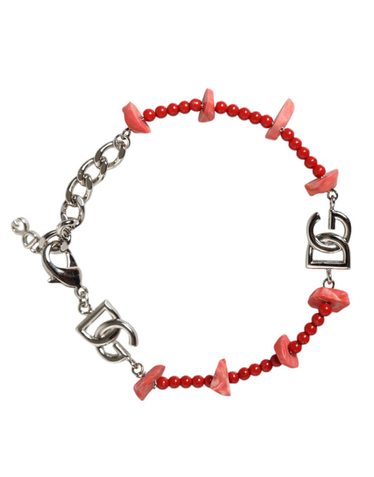 Dolce & Gabbana Silberfarbenes DG-Armband aus Messing und Harz