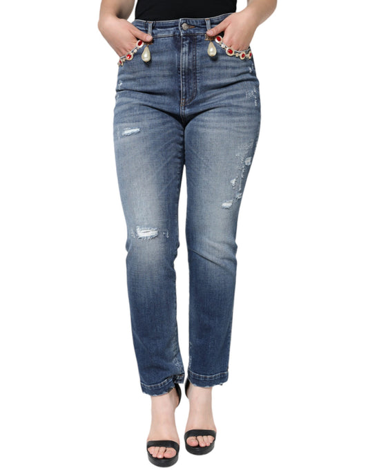 Dolce & Gabbana Dunkelblaue Distressed Skinny Jeans