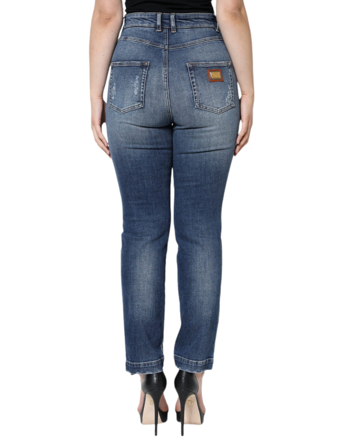 Dolce & Gabbana Jeans Skinny in Cotone Blu Scuro con Dettagli Distressed