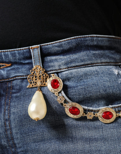 Dolce & Gabbana Jeans Skinny in Cotone Blu Scuro con Dettagli Distressed