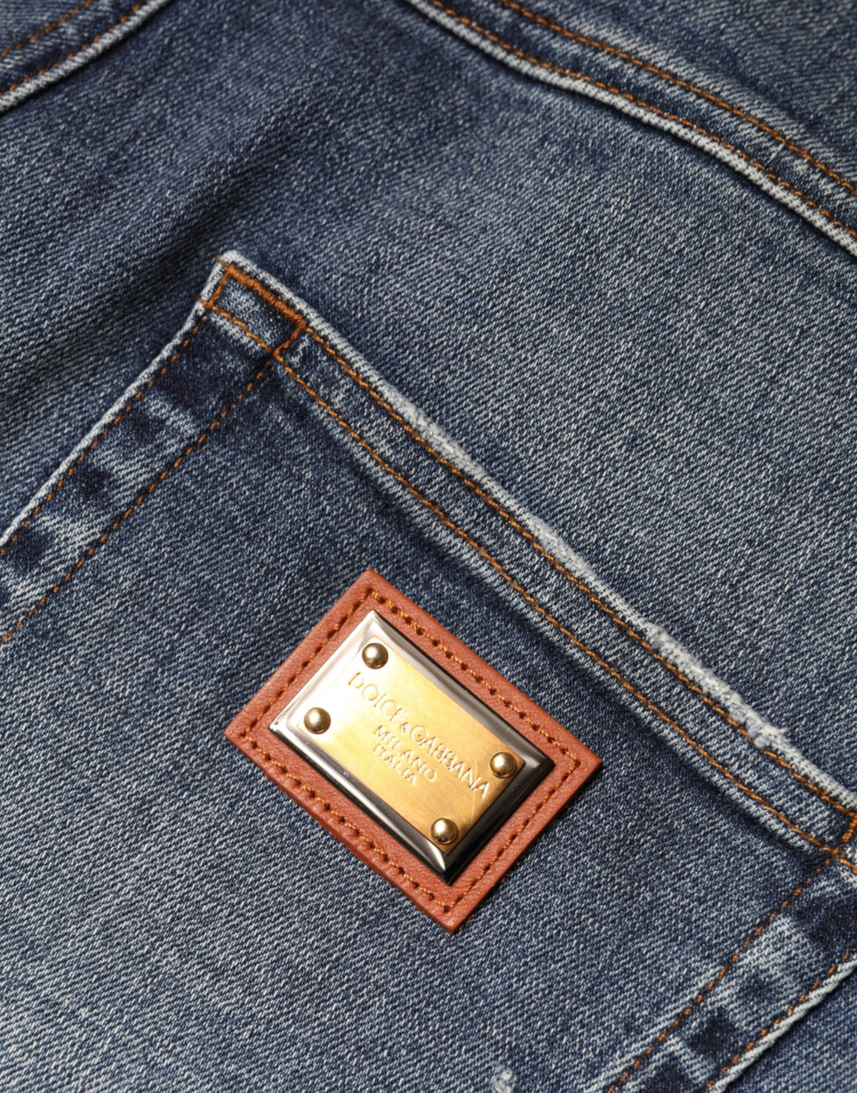 Dolce & Gabbana Jeans Skinny in Cotone Blu Scuro con Dettagli Distressed